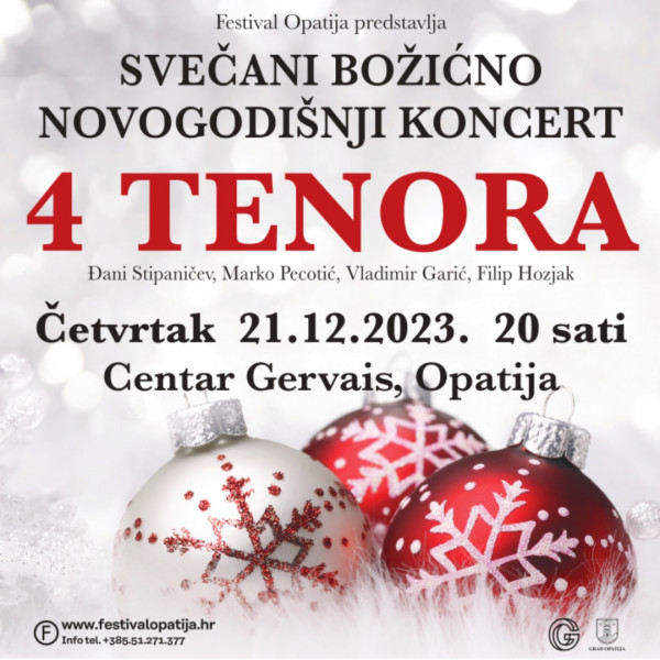 Tickets for 4 TENORA, 21.12.2023 on the 20:00 at Centar Gervais