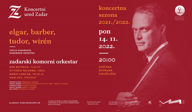 Ulaznice za ZKO | Elgar, Barber, Tudor, Wirén, 14.02.2022 u 20:00 u Svečana dvorana Sveučilišta